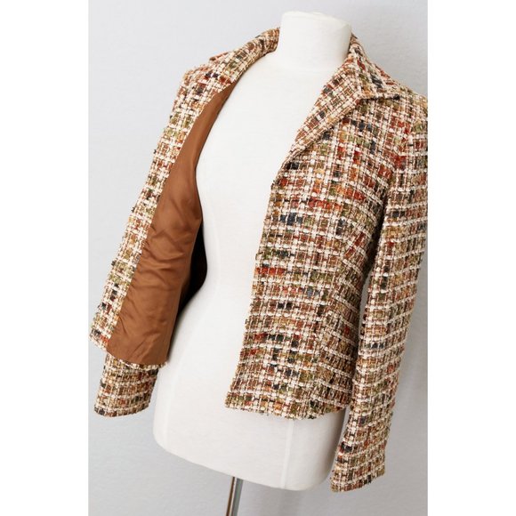 Lafayette 148 New York Tan Autumnal Wool Blend Tweed Cropped Blazer Jacket 4 - Picture 10 of 14